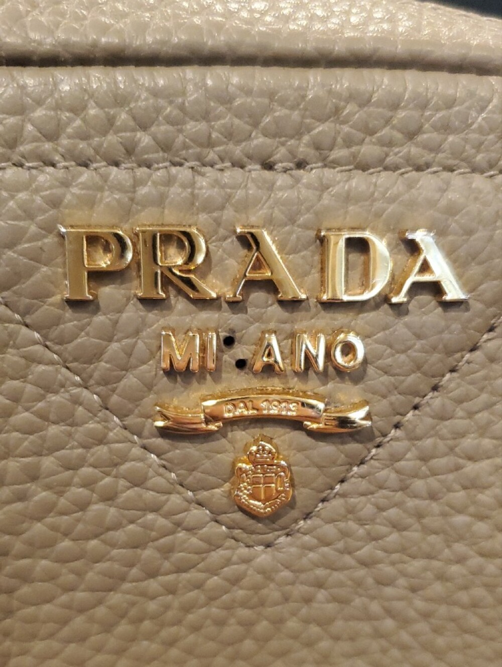Prada Taupe Pebbled Leather Crossbody Camera Bag with Two Strap. - Picture 7 of 9